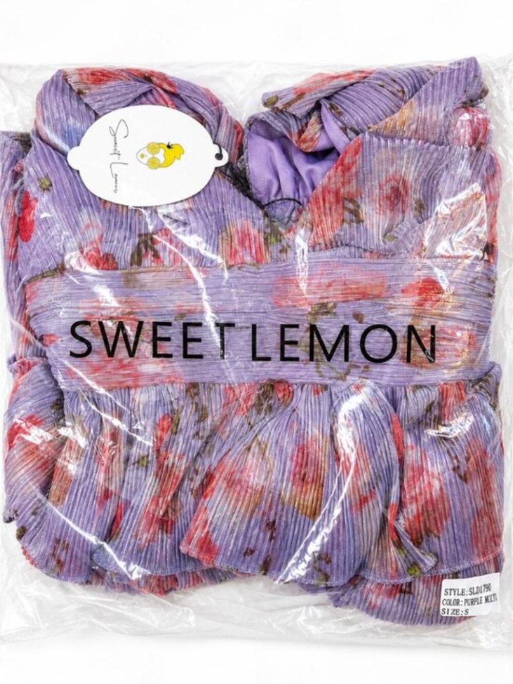 Sweet Lemon Violet Blooms Floral Layered Mini Dress Size Small NWT - Picture 3 of 4